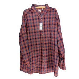 ROWM Flannel Shirt Mens 3XT Big & Tall Plaid Rust Orange Blue Button Down NWT